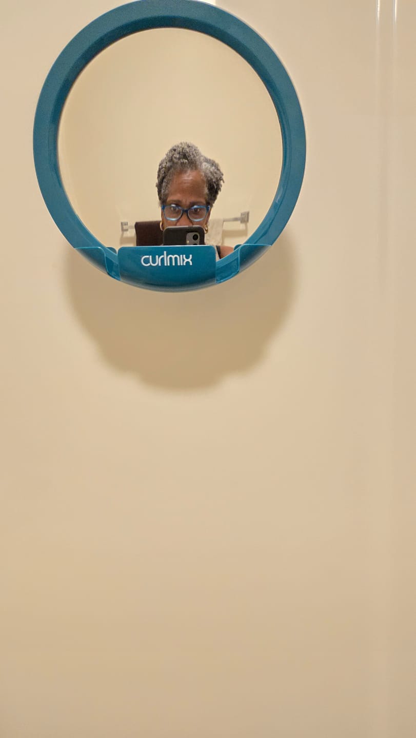 Customer photo review of CurlMix Anti Fog Shower Mirror for Curly Hair