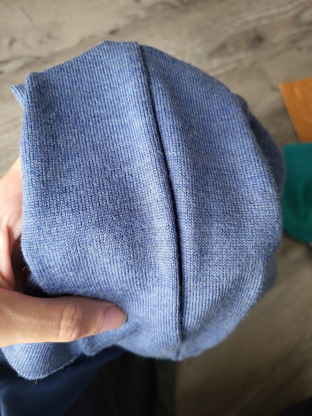 Customer photo review of Upcycling Merino Mitwachshose Himmelblau meliert