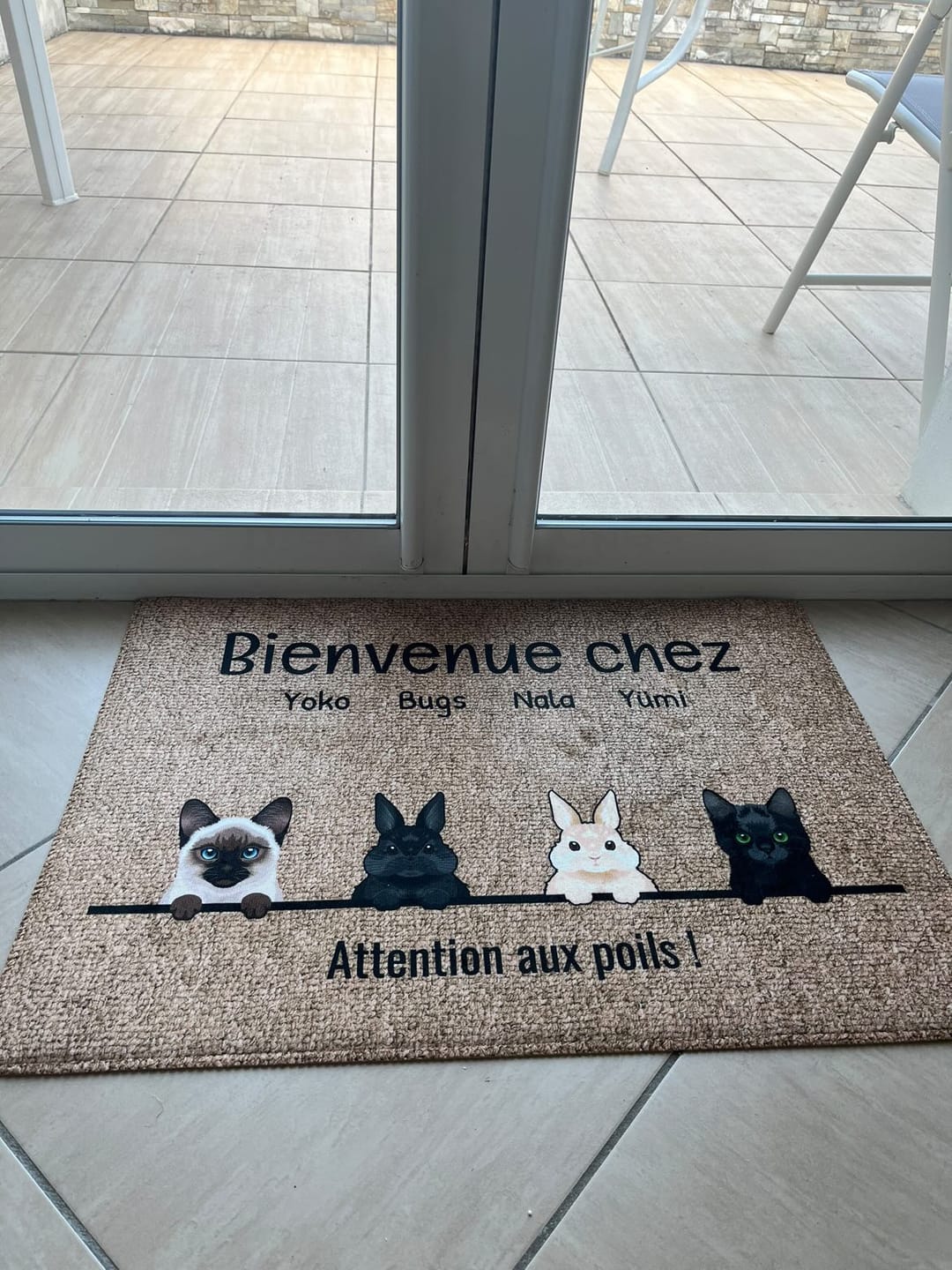 Customer photo review of Tous mes amis à poils - Paillasson personnalisé
