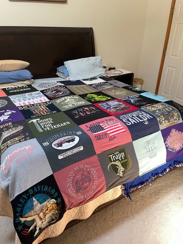 T-shirt quilt with motorcycling, military themes by ERIK from PA