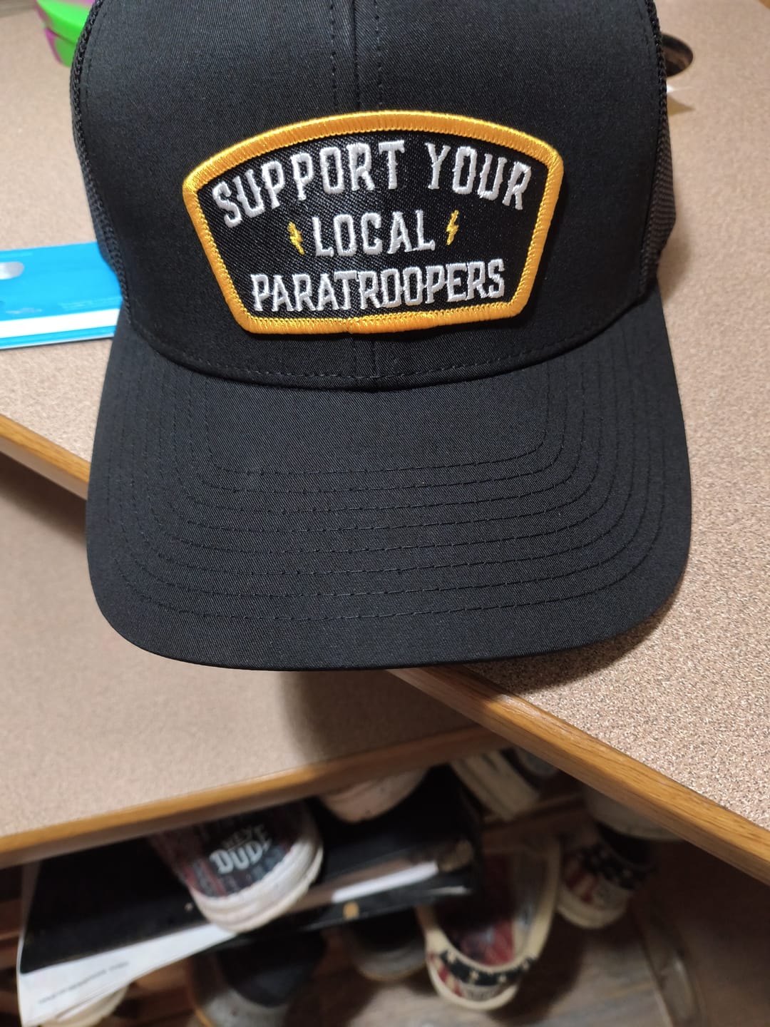 Customer photo review of Support Your Local Paratroopers Patch Trucker Hat