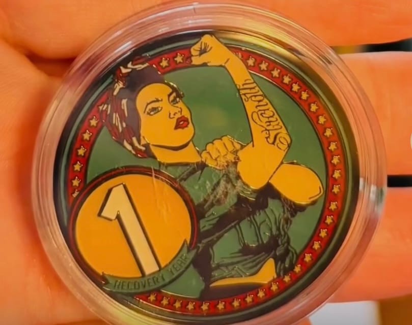 Customer photo review of Rosie Recovery Strength 1 Year AA/NA Medallion - Tri-Plate One Year Chip/Coin