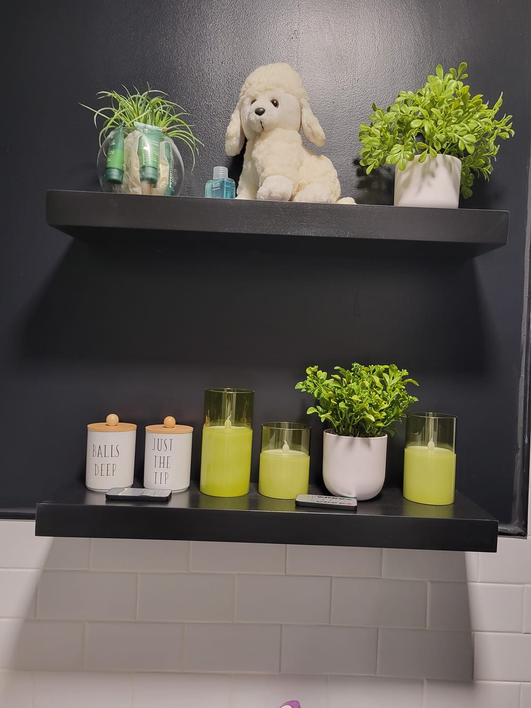 Customer photo review of Black & White Maple Floating Shelves