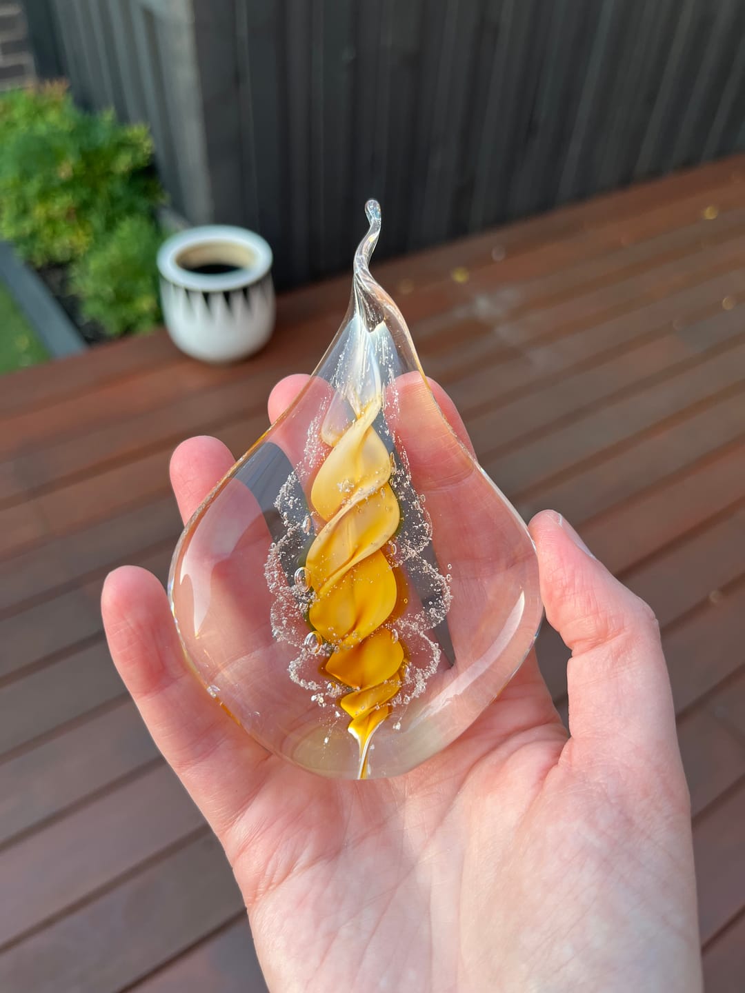 Customer photo review of Memorial Glass Flame with Cremation Ashes