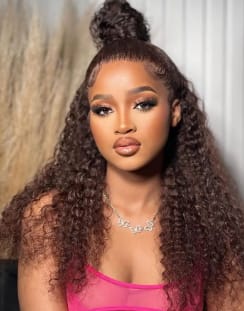 Customer photo review of Chocolate #4 Brown Deep Wave Glueless Wigs HD Transparent Lace Front Wigs