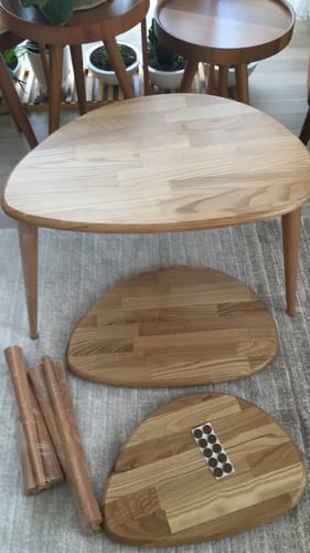 Customer photo review of Ahşap Zigon Sehpa 3'lü Set - Doğal Masif Kestane/Meşe Ağacı (Ercol Style)