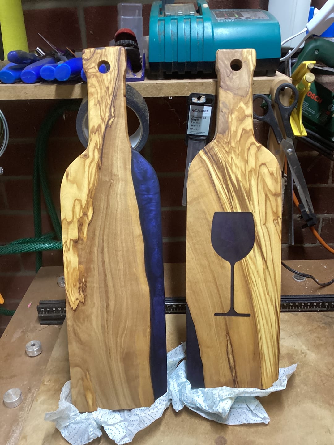 Customer photo review of 18x5" Wine Bottle Serving Board Acrylic Router Template