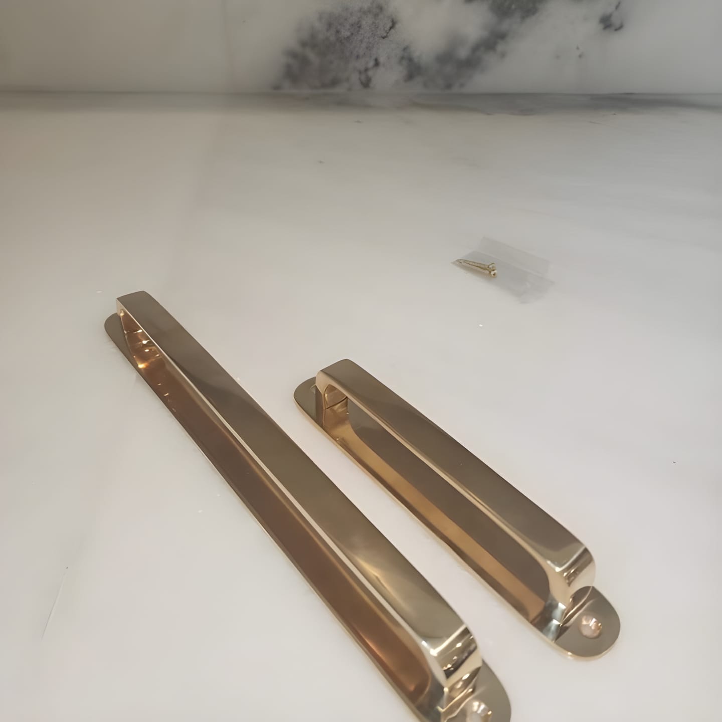 Customer photo review of Round Drawer Pulls with Backplate - Unlacquered Polished Brass