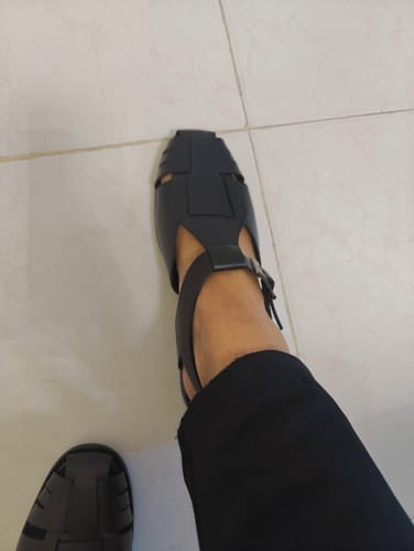 Customer photo review of Liam Caged Sandal - Solid Black
