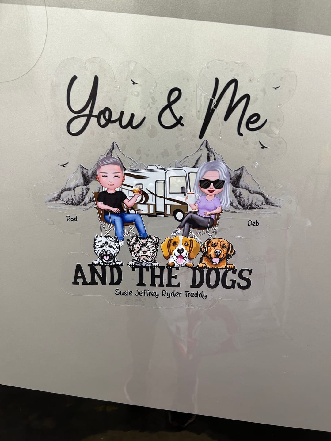 Customer photo review of You Me & The Dogs Camping Couple Personalized RV Decal