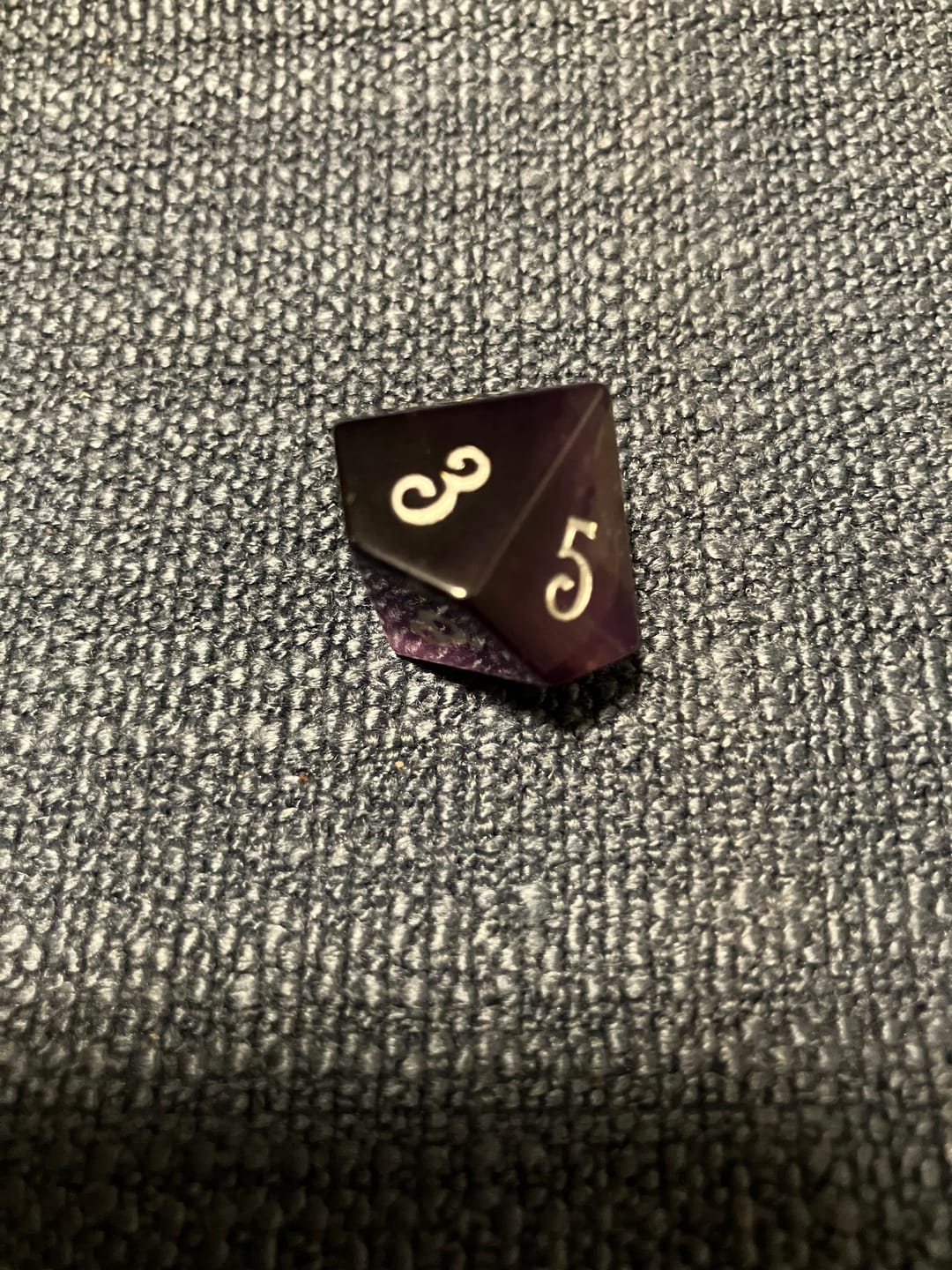 Customer photo review of URWizards D&D Amethyst Gemstone Engraved Dice Set