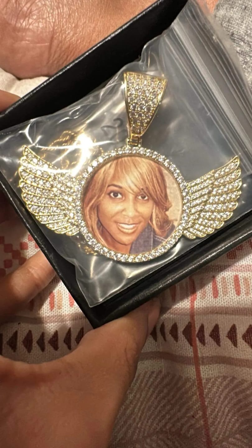 Customer photo review of ANGEL VIRTUE-WINGS CUSTOM PHOTO NECKLACE
