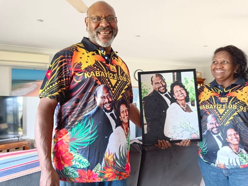 Customer photo review of Custom Photo Papua New Guinea Provinces Polo Shirt Flag With Polynesian Tropical Flowers CTM14