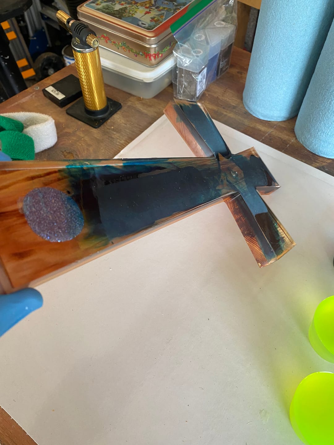 Customer photo review of 15x8x1" Flared Cross Silicone Mold For Epoxy Resin - Angled Cross Mold