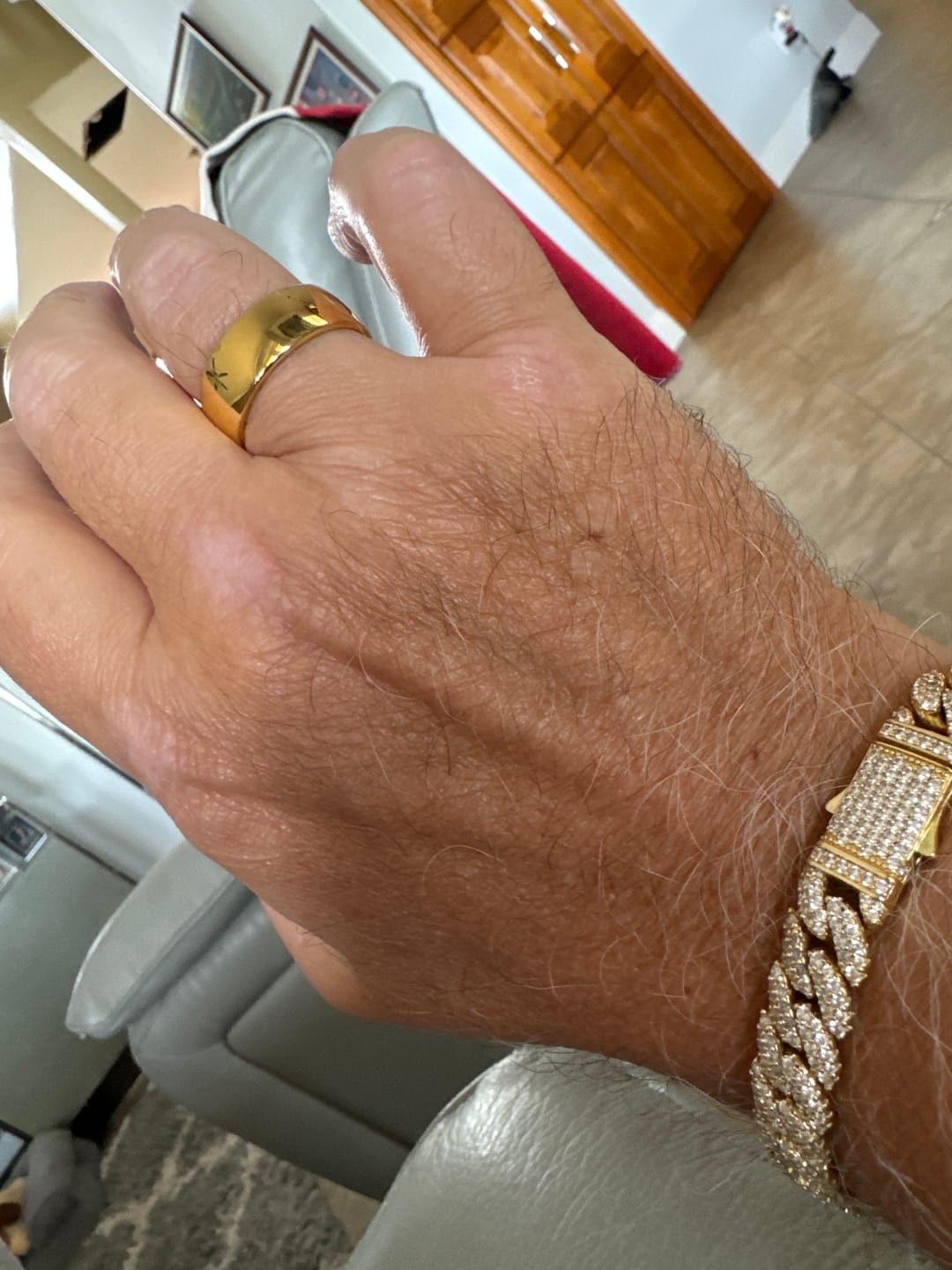 Customer photo review of 9mm - 14k Yellow Gold Tungsten Wedding Band, High Polish Dome Shape, Anniversary Ring
