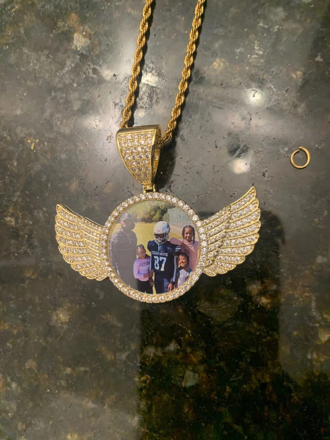 Customer photo review of ANGEL VIRTUE-WINGS CUSTOM PHOTO NECKLACE