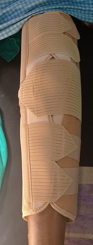 Customer photo review of Knee Brace - Long (19" Brace) | Ideal firm Knee support that limits knee motion & stabilizes the knee with mediolateral metal supports | Color - Beige