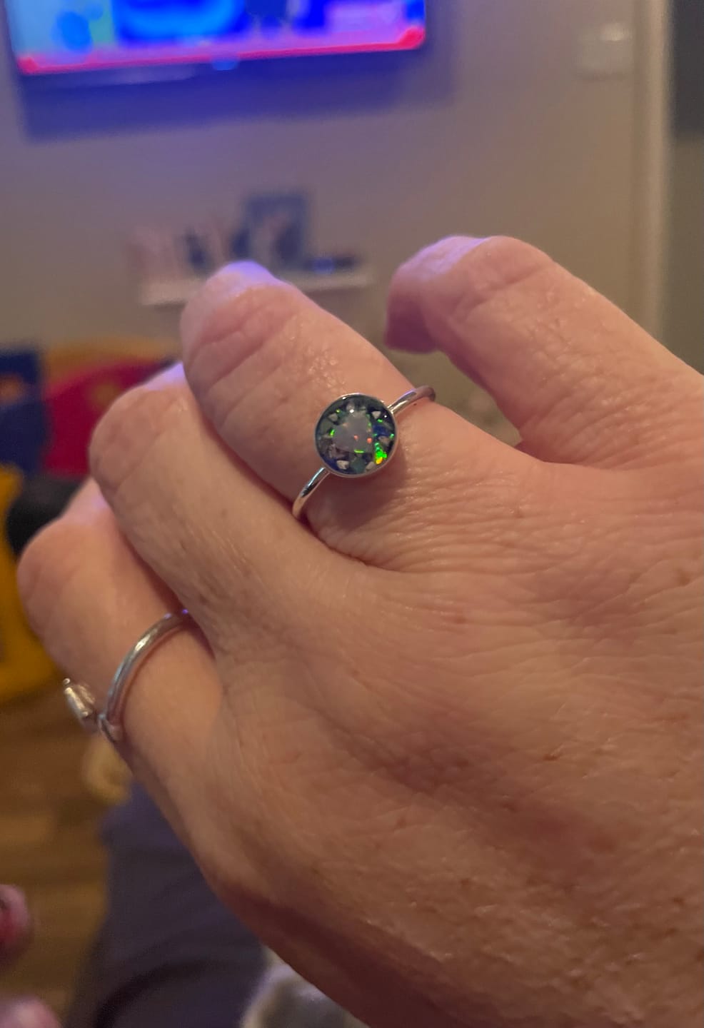 Customer photo review of Opal Heart Ring with Cremation Ashes