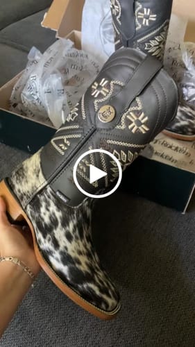 Customer video review of Rock'em Women's Cow Hair Boots Size: 6.5 *AS SEEN ON IMAGE*