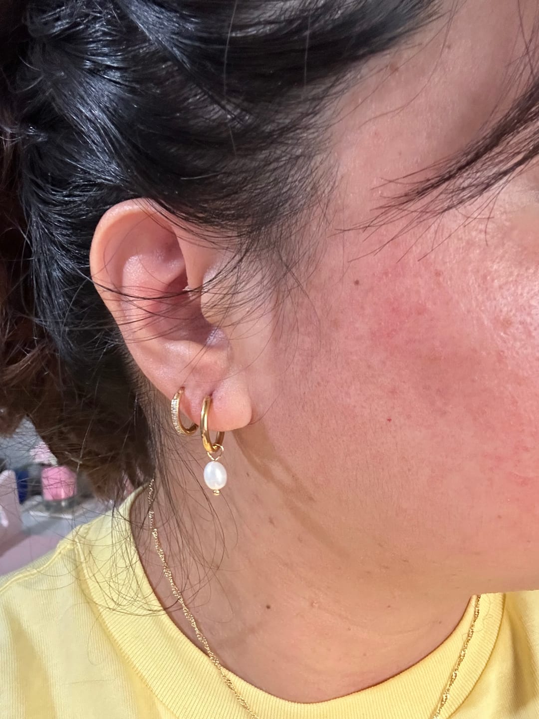 Customer photo review of Freshwater Pearl Bella Hoop Earrings