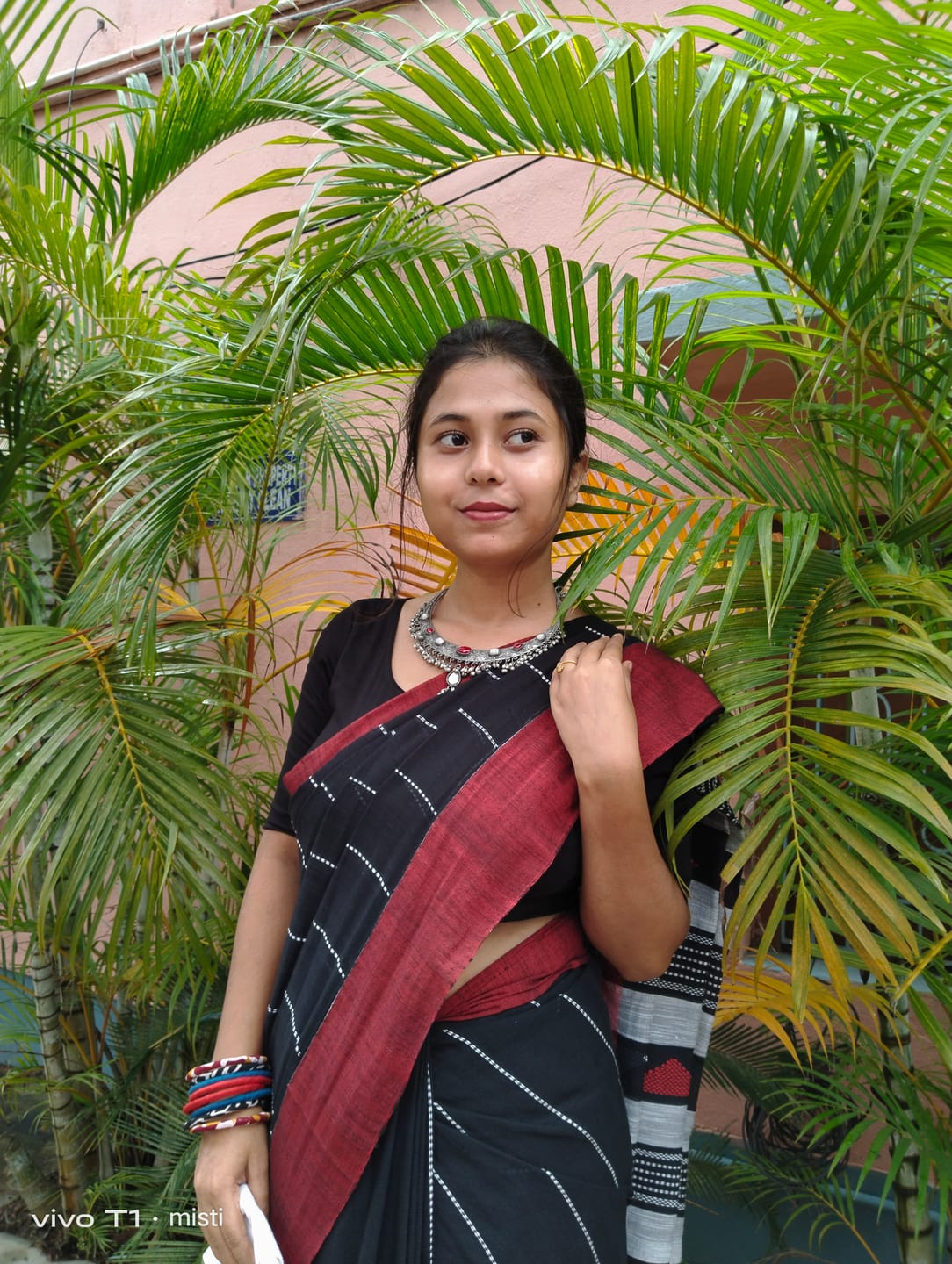 Customer photo review of Midnight Black Cotton Saree