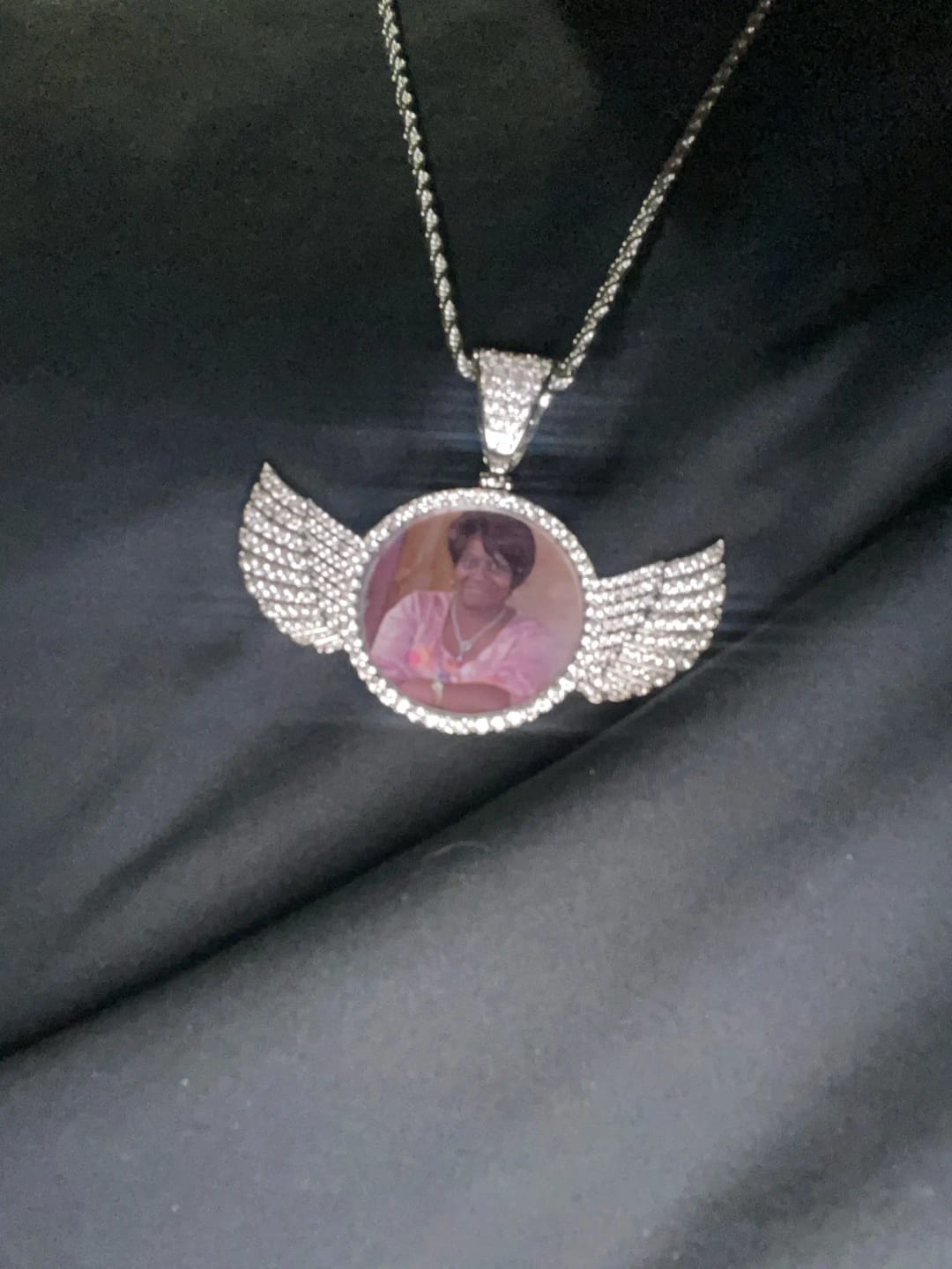 Customer photo review of ANGEL VIRTUE-WINGS CUSTOM PHOTO NECKLACE