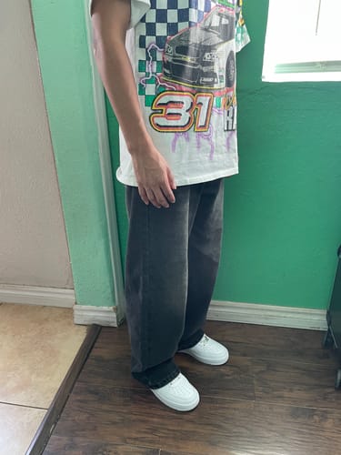 Customer photo review of RT No. 10813 WASHED BLACK WIDE STRAIGHT DENIM JEANS