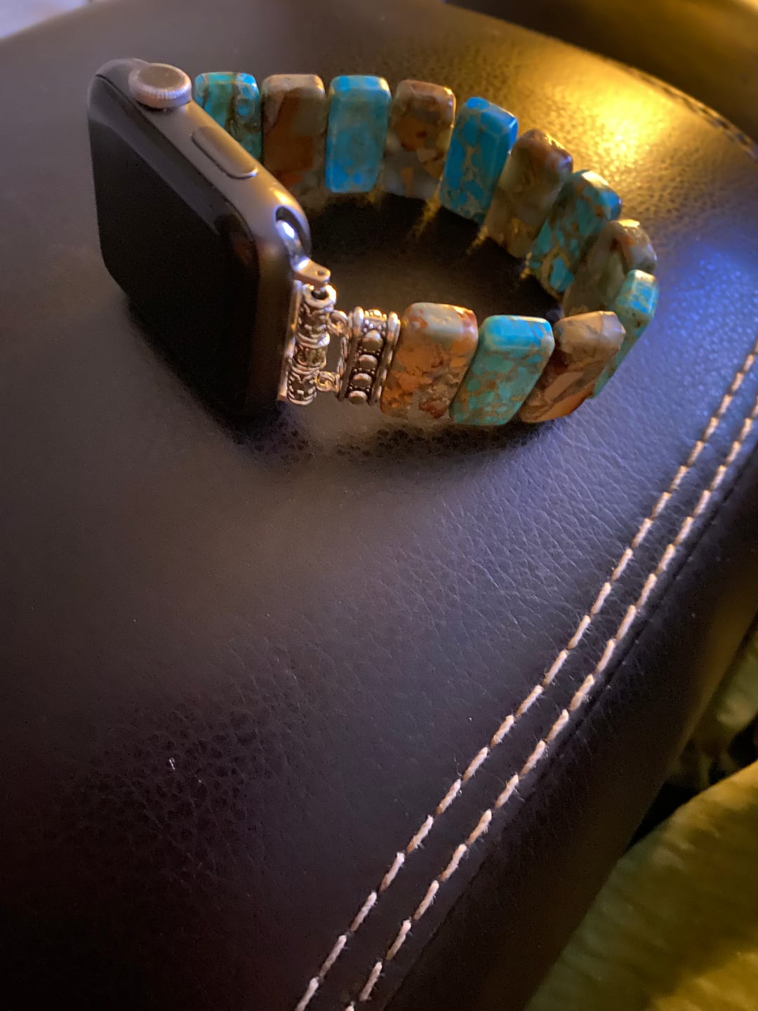 Customer photo review of Coastal Turquoise Stretch Apple Watch Strap