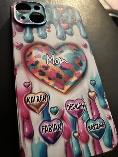 Customer photo review of Personalized Coloful Sweet Heart Dripping Background Phone Case