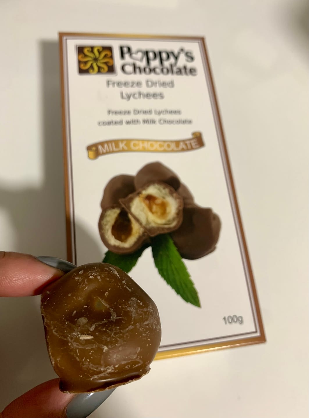 Customer photo review of Milk Chocolate Coated Freeze Dried Lychees 100g