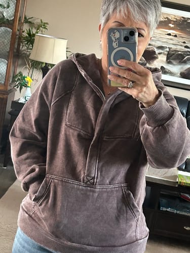 Customer photo review of Zen Washed Fleece Pocket Hoodie (Mahogany)