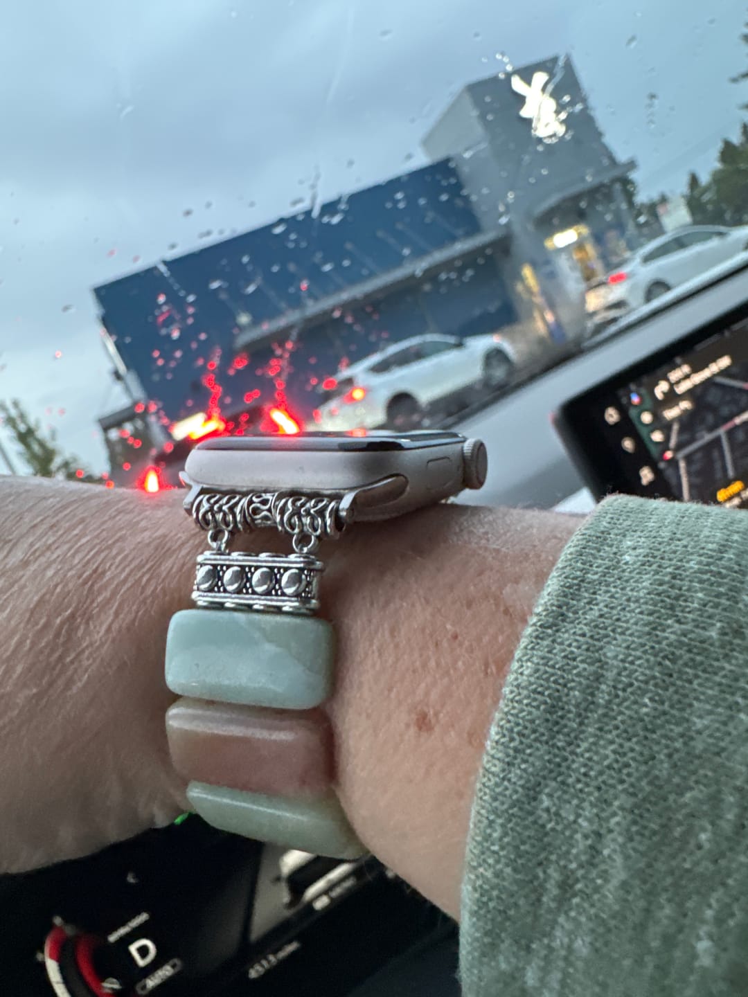 Customer photo review of Amazonite Grace Stretch Apple Watch Strap
