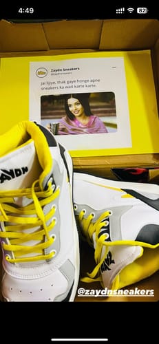 Customer photo review of COSMOS White Yellow Men's High Top sneaker