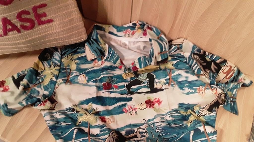 Customer photo review of Funny Bigfoot Sleep With Alien Hawaiian Shirt