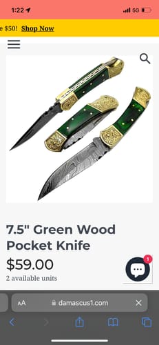 Customer photo review of 7.5" Green Wood Pocket Knife