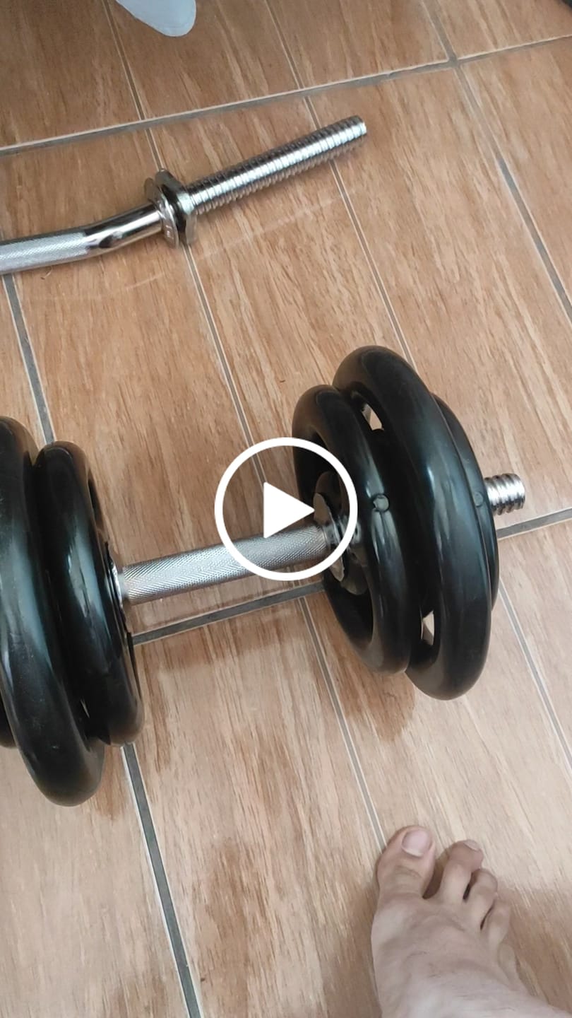 Customer video review of Kit Treino Com Par Halteres Barra 40cm + 20kg Anilhas Pintadas