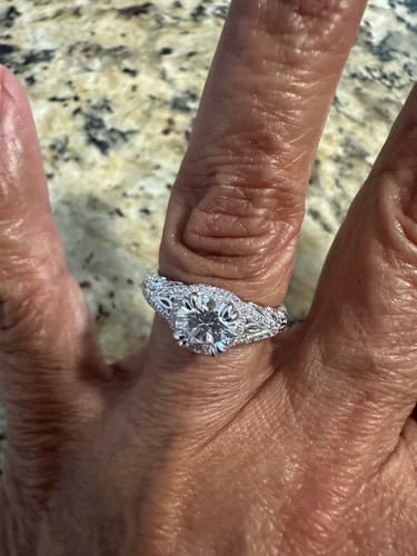 Customer photo review of Vintage Moissanite Pave Open Scroll Accents Engagement Ring