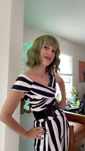 Customer photo review of Black 1960s Off-Shoulder Stripes Jumpsuit