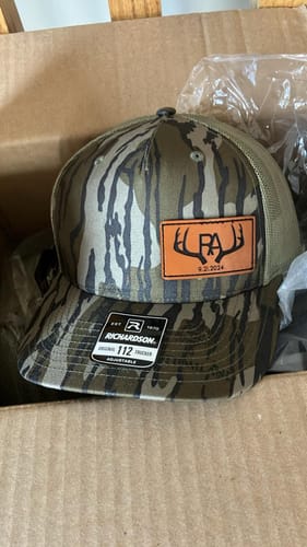 Customer photo review of Custom Leather Patch Hats Richardson CAMO Laser Engraved