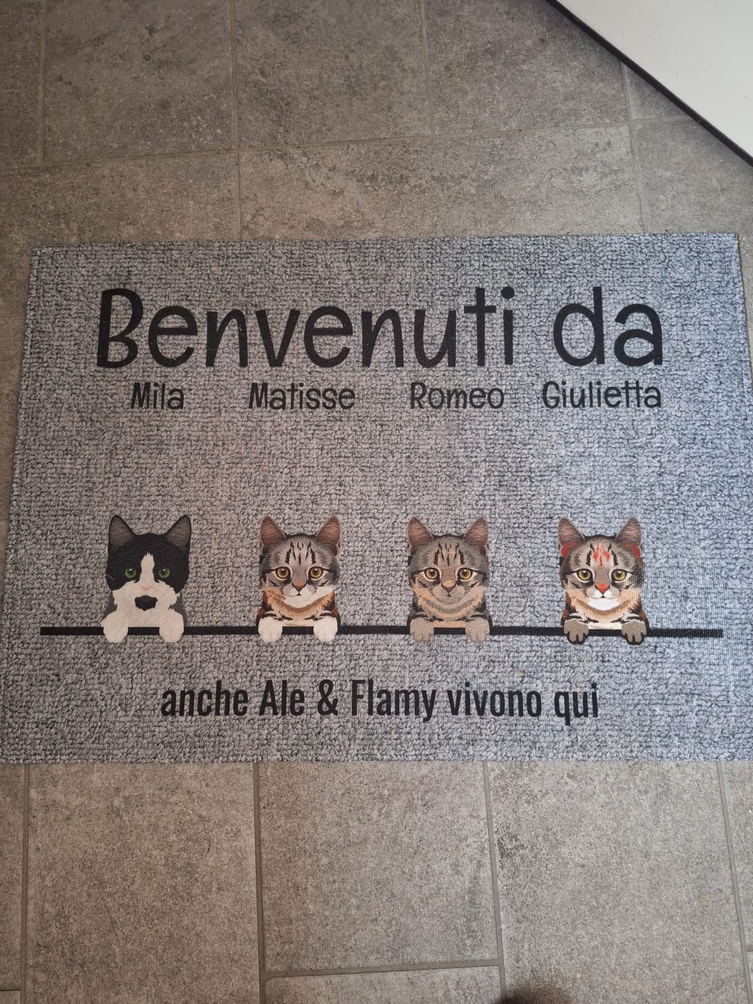 Customer photo review of Tutti i miei amici pelosi - Zerbino personalizzato