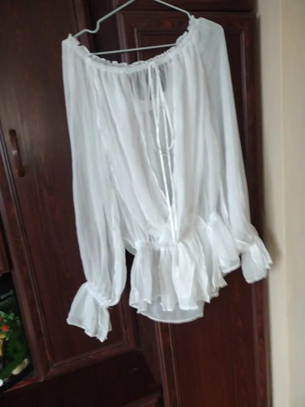 Customer photo review of Ethereal Sheer Puff Sleeve Blouse - Romantic Elegance