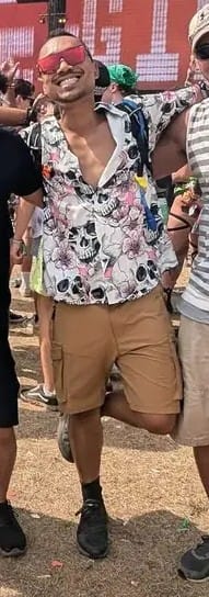 Customer photo review of Men's Skull Pink Flowers Button Up Short Sleeve Shirts