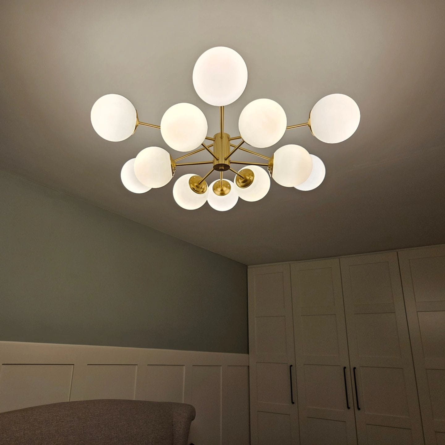 Customer photo review of 12-Light Two-tier Sputnik Opal Globe Chandelier