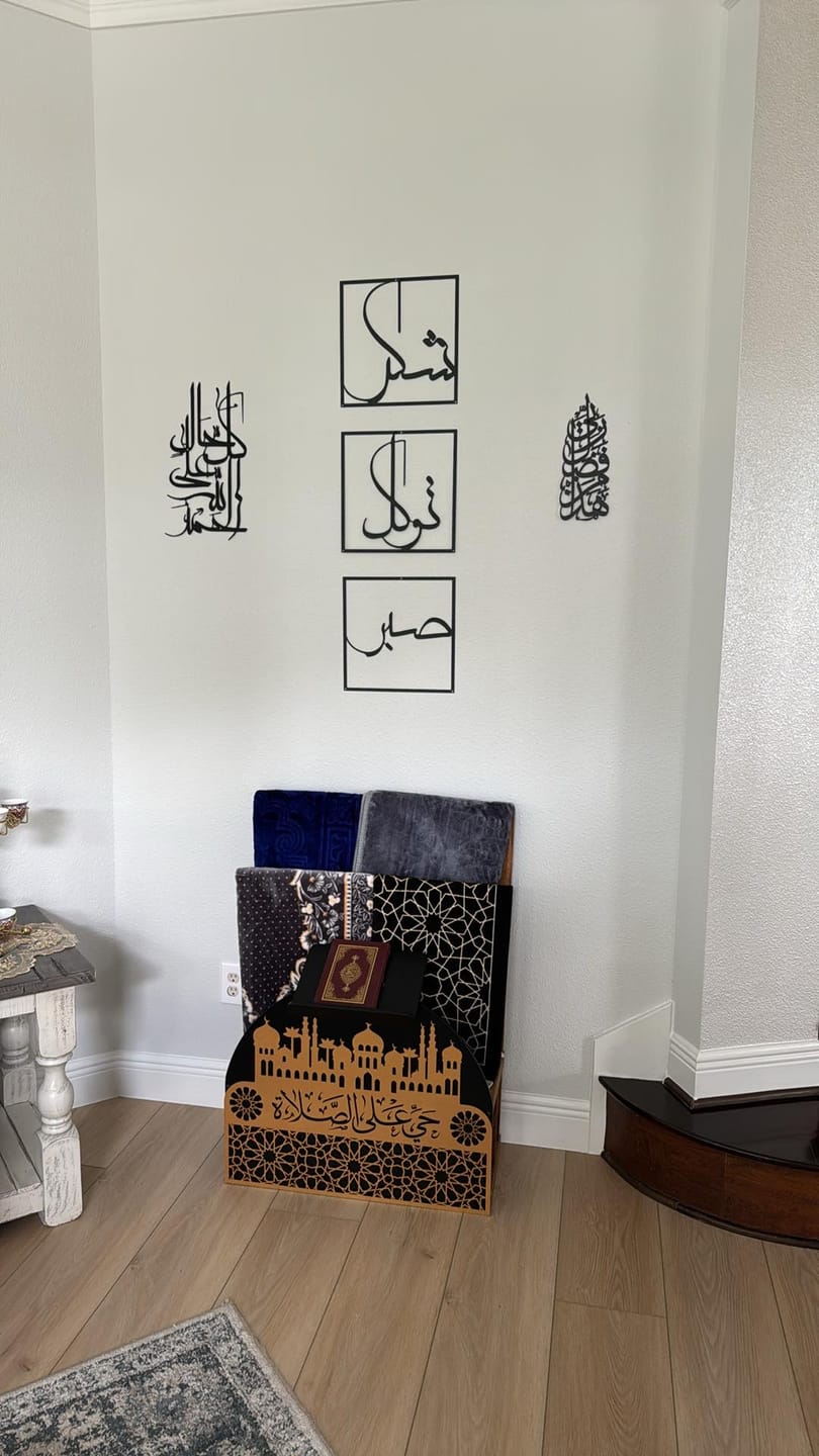 Customer photo review of Prayer Rug Holder - Wooden Prayer Mat Stand and Storage Ideas