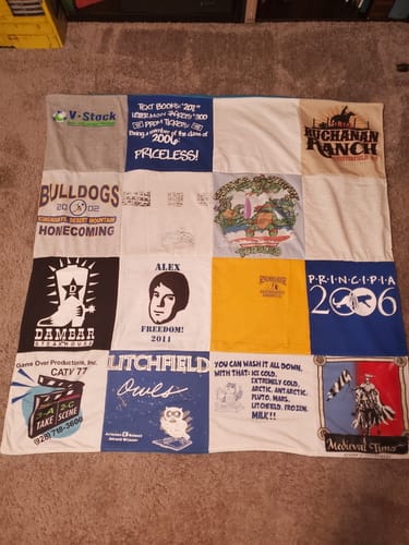 T-shirt quilt featuring bulldogs, owls by Barbara from FL