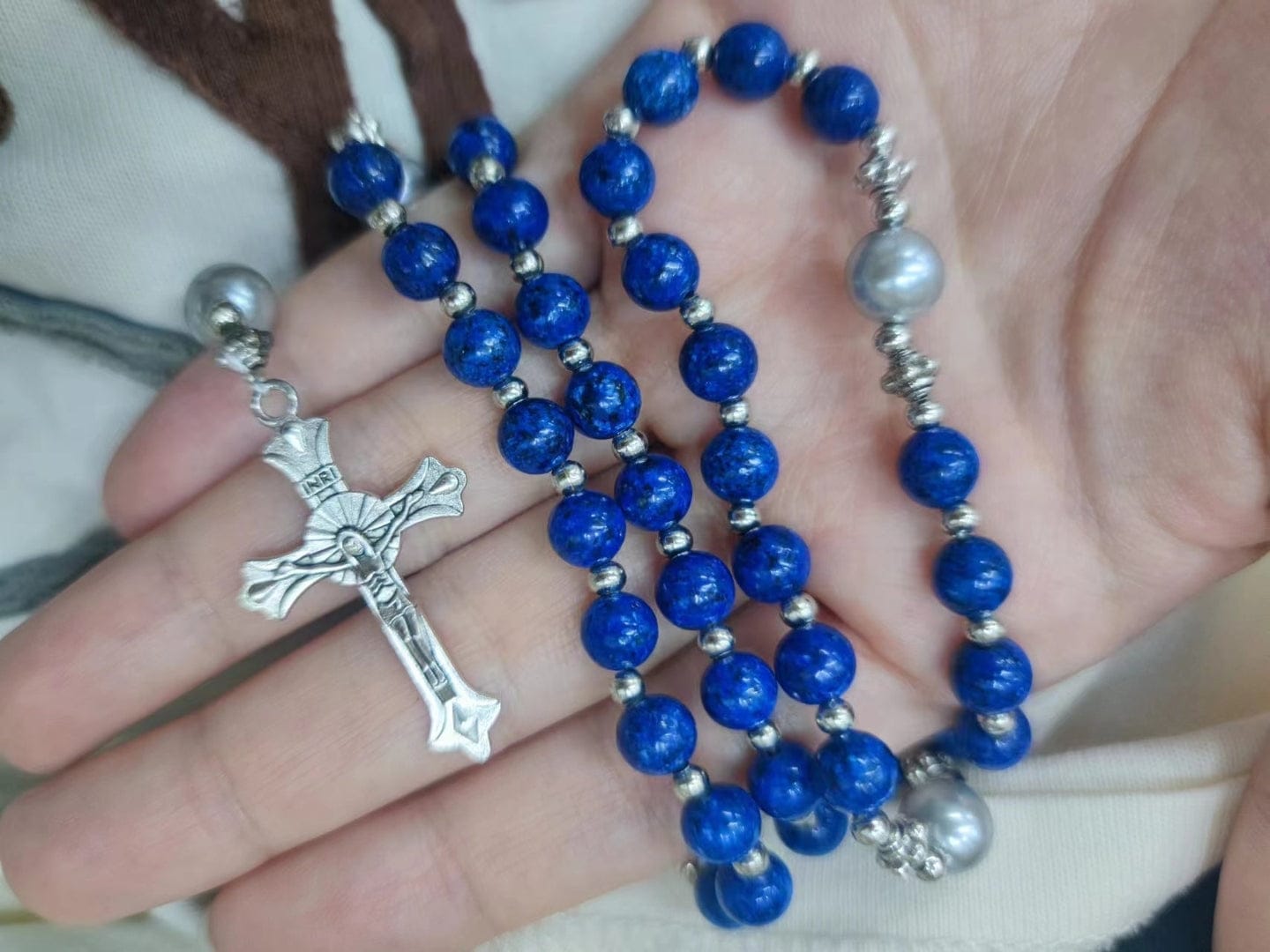 Customer photo review of Christian Art Natural Stone & Pearl Miraculous Medal Prayer Rosary