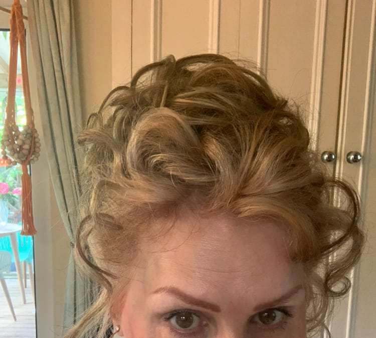 Customer photo review of Stranded Flicky Messy Scrunchie Bun #18/22 Iris
