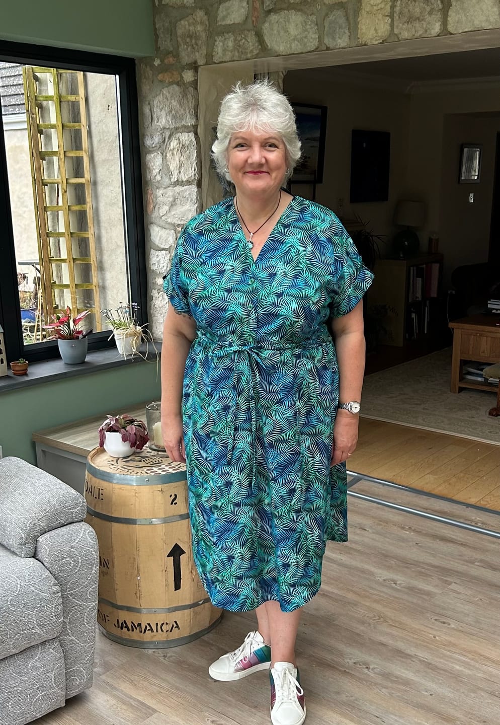Customer photo review of Tropical Fern Leaves Rose & Hubble Cotton Poplin Fabric