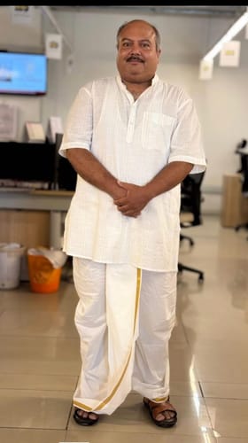 Customer photo review of Readymade  - Cream Panchakacham Pocket Dhotis For Men | Uathayam