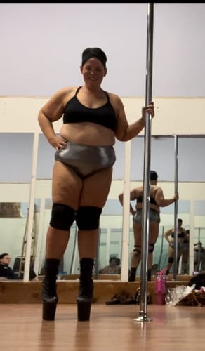 Customer photo review of Metallic Pin-up High Waisted Hot Pants